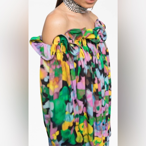 💥SALE💥New $985 AZ FACTORY NWT Huelle Dress: floral print off-shoulder dress NEW - Picture 4 of 8